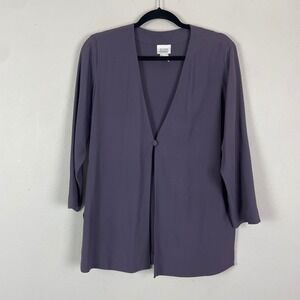 VTG Eileen Fisher Womens Medium Purple 100% Silk Open Front Single Button Jacket